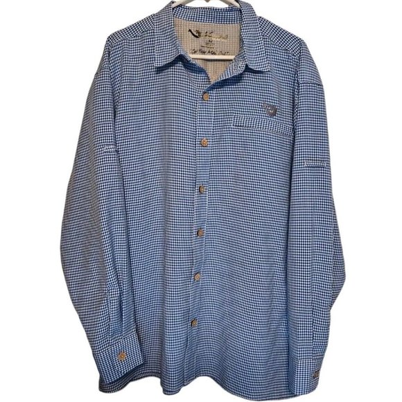 Mojo Shirt Mens XL Blue White Checked Button Up Fishing Outdoor Long Sleeve - Picture 5 of 14